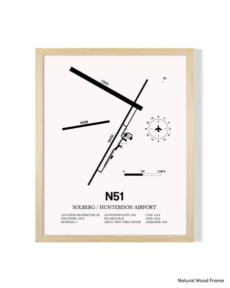 Detailed Airport Map of Solberg/Hunterdon Airport (N51) in White with a Natural Frame