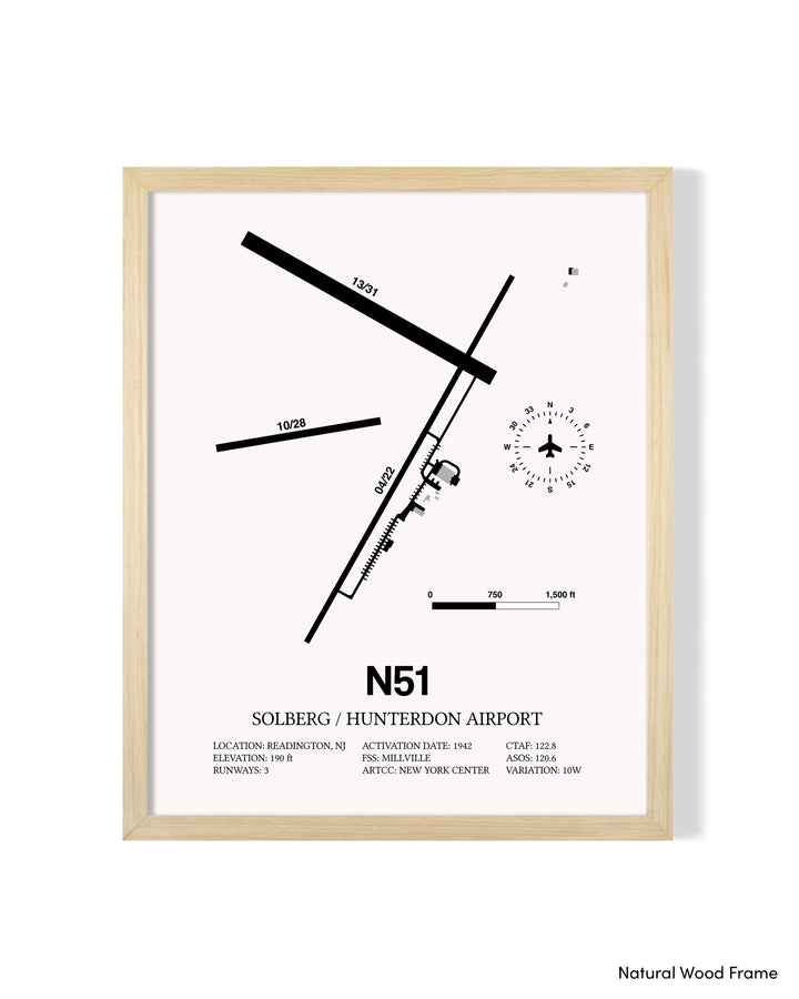 Detailed Airport Map of Solberg/Hunterdon Airport (N51) in White with a Natural Frame
