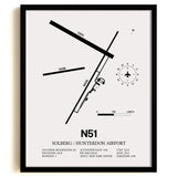 Framed Detailed Airport Map of Solberg/Hunterdon Airport (N51) in White with a Black Frame