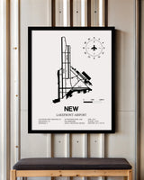 Framed Detailed Airport Map of Lakefront Airport (NEW) in White with a Black Frame