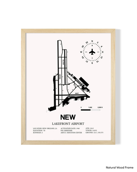 Detailed Airport Map of Lakefront Airport (NEW) in White with a Natural Frame