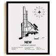 Framed Detailed Airport Map of Lakefront Airport (NEW) in White with a Black Frame
