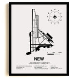 Framed Detailed Airport Map of Lakefront Airport (NEW) in White with a Black Frame
