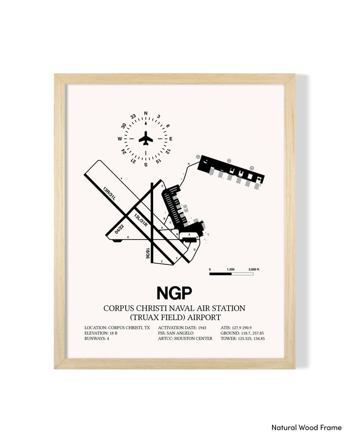 Detailed Airport Map of Corpus Christi Naval Air Station (Truax Field) Airport (NGP) in White with a Natural Frame