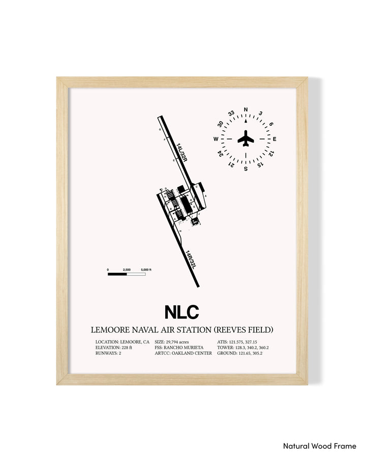 Detailed Airport Map of Lemoore Naval Air Station (Reeves Field) (NLC) in White with a Natural Frame
