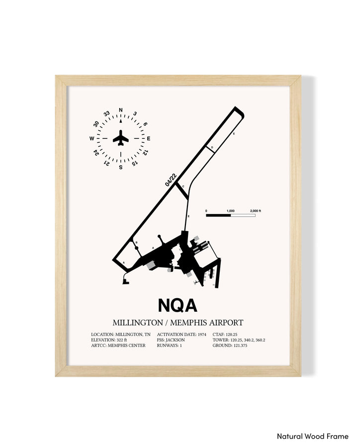 Detailed Airport Map of Millington / Memphis Airport (NQA) in White with a Natural Frame
