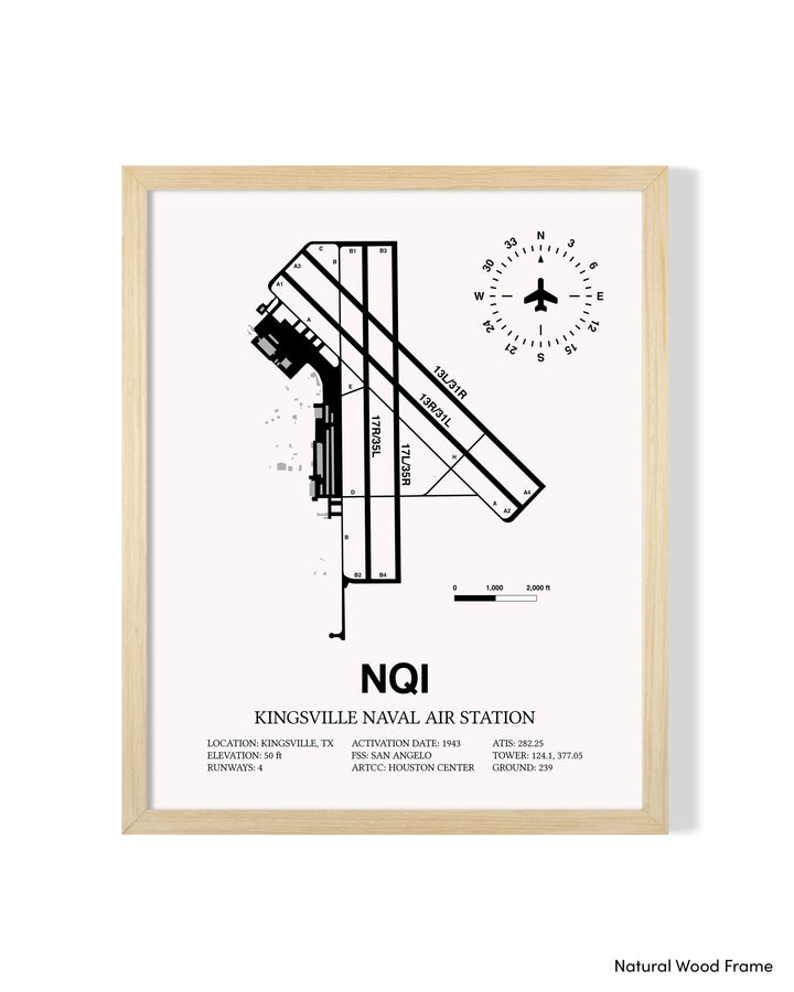 Detailed Airport Map of Kingsville Naval Air Station (NQI) in White with a Natural Frame