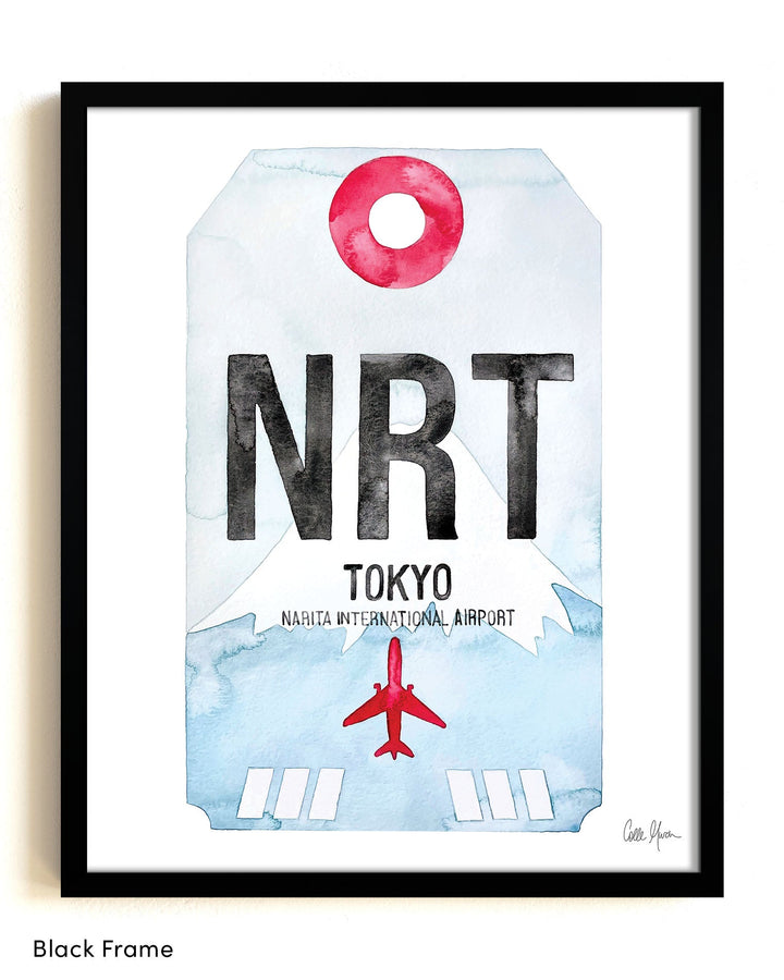 Framed Watercolor Print of Narita International Airport (NRT) with a Black Frame