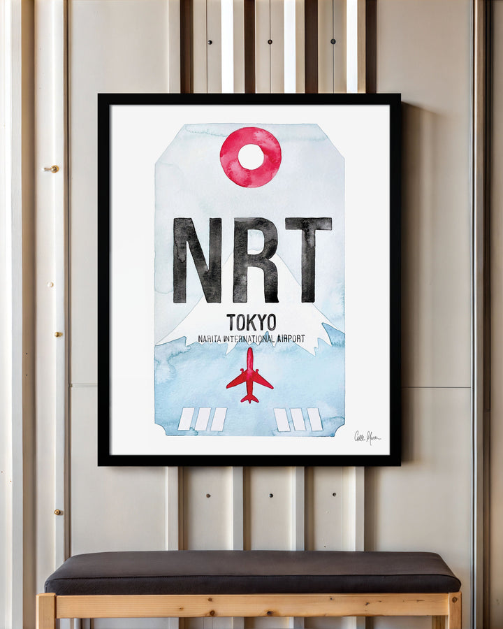 Framed Watercolor Print of Narita International Airport (NRT) with a Black Frame