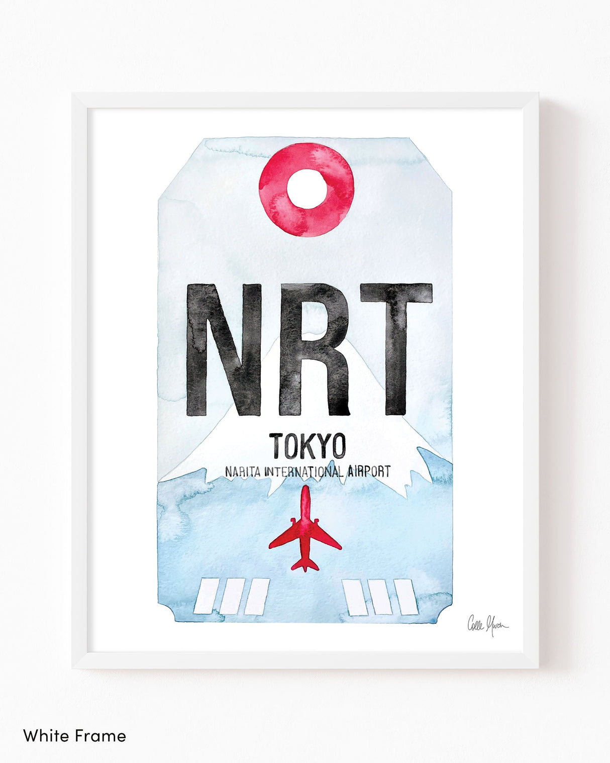 Framed Watercolor Print of Narita International Airport (NRT) with a White Frame