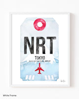 Framed Watercolor Print of Narita International Airport (NRT) with a White Frame