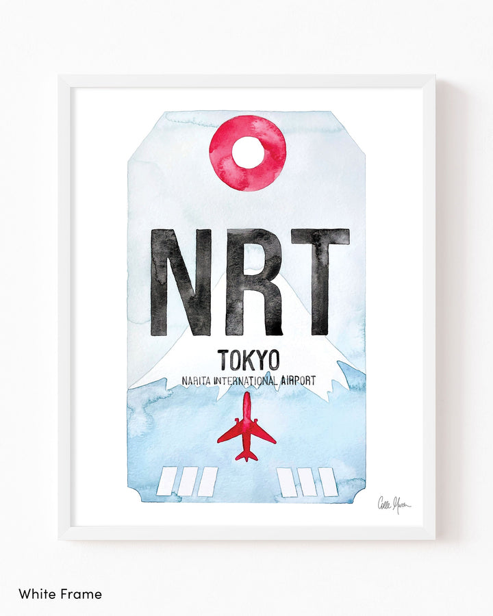 Framed Watercolor Print of Narita International Airport (NRT) with a White Frame
