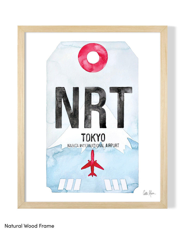 Framed Watercolor Print of Narita International Airport (NRT) with a Natural Wood Frame