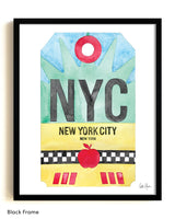 Framed Watercolor Print of New York City (NYC) with a Black Frame