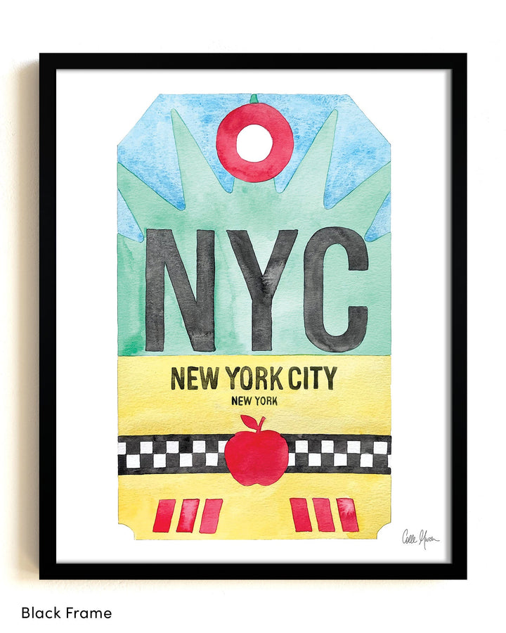 Framed Watercolor Print of New York City (NYC) with a Black Frame