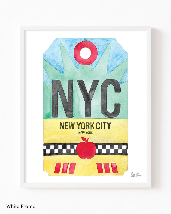 Framed Watercolor Print of New York City (NYC) with a White Frame