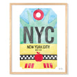 Framed Watercolor Print of New York City (NYC) with an Oak Frame