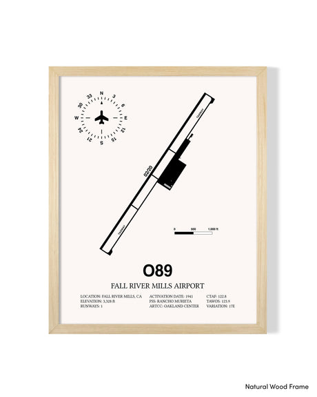 Detailed Airport Map of Fall River Mills Airport (O89) in White with a Natural Frame