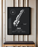 Framed Detailed Airport Map of Bagram Air Base (OAIX) in Gray with a Black Frame
