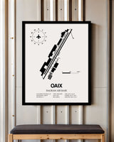 Framed Detailed Airport Map of Bagram Air Base (OAIX) in White with a Black Frame