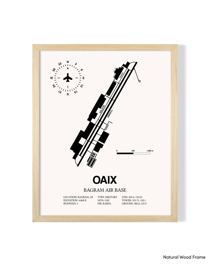 Detailed Airport Map of Bagram Air Base (OAIX) in White with a Natural Frame