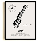 Framed Detailed Airport Map of Bagram Air Base (OAIX) in White with a Black Frame