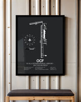 Framed Detailed Airport Map of Ocala International Airport - Jim Taylor Field (OCF) in Gray with a Black Frame