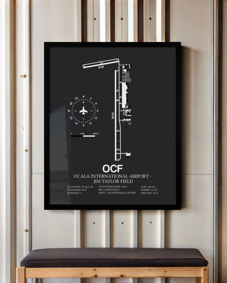 Framed Detailed Airport Map of Ocala International Airport - Jim Taylor Field (OCF) in Gray with a Black Frame