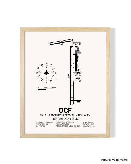 Detailed Airport Map of Ocala International Airport - Jim Taylor Field (OCF) in White with a Natural Frame