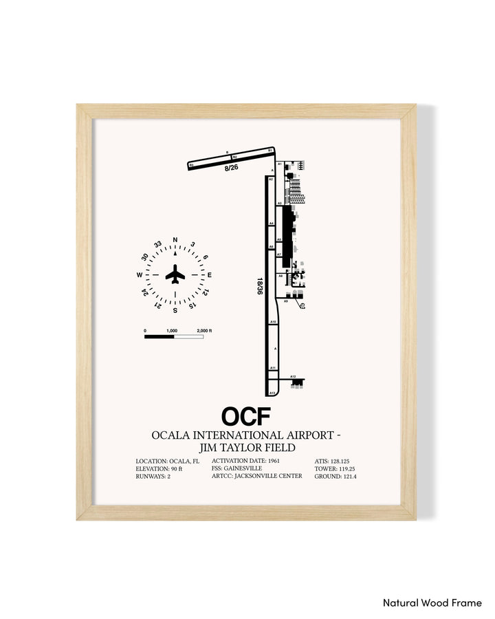 Detailed Airport Map of Ocala International Airport - Jim Taylor Field (OCF) in White with a Natural Frame