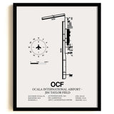 Framed Detailed Airport Map of Ocala International Airport - Jim Taylor Field (OCF) in White with a Black Frame