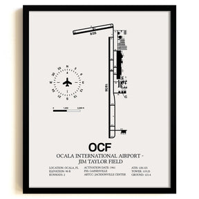 Framed Detailed Airport Map of Ocala International Airport - Jim Taylor Field (OCF) in White with a Black Frame