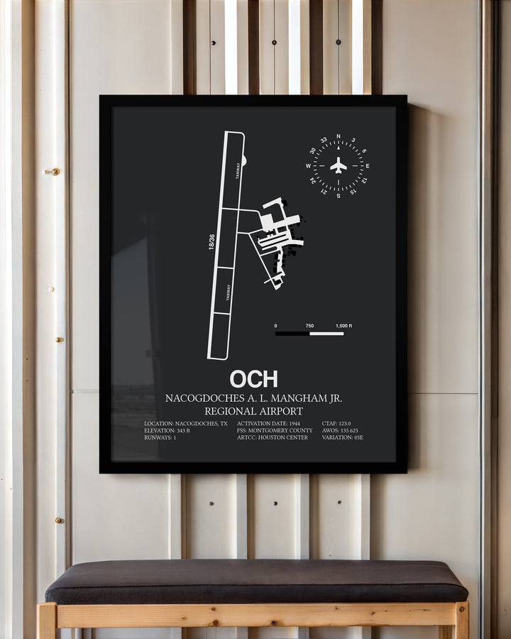 OCH Airport Map, Nacogdoches A L Mangham Jr. Regional Airport Print