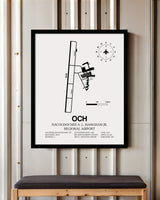 Framed Detailed Airport Map of Nacogdoches A. L. Mangham Jr. Regional Airport (OCH) in White with a Black Frame