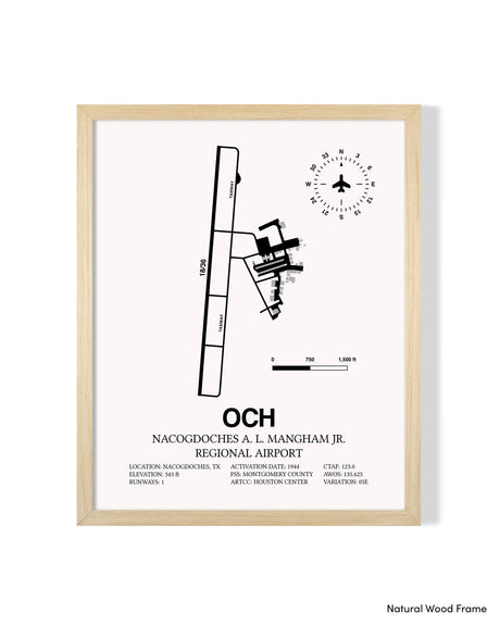 Detailed Airport Map of Nacogdoches A. L. Mangham Jr. Regional Airport (OCH) in White with a Natural Frame