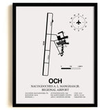 Framed Detailed Airport Map of Nacogdoches A. L. Mangham Jr. Regional Airport (OCH) in White with a Black Frame