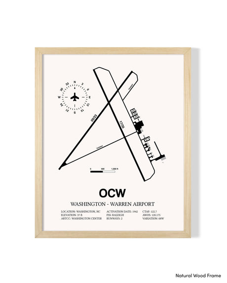 Detailed Airport Map of Washington - Warren Airport (OCW) in White with a Natural Frame