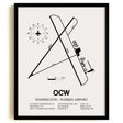 Framed Detailed Airport Map of Washington - Warren Airport (OCW) in White with a Black Frame