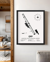 Framed Detailed Airport Map of Hanover County Municipal Airport (OFP) in White with a Black Frame