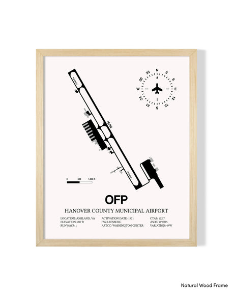 Detailed Airport Map of Hanover County Municipal Airport (OFP) in White with a Natural Frame