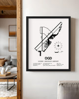 Framed Detailed Airport Map of Ogden Hinckley Airport (OGD) in White with a Black Frame