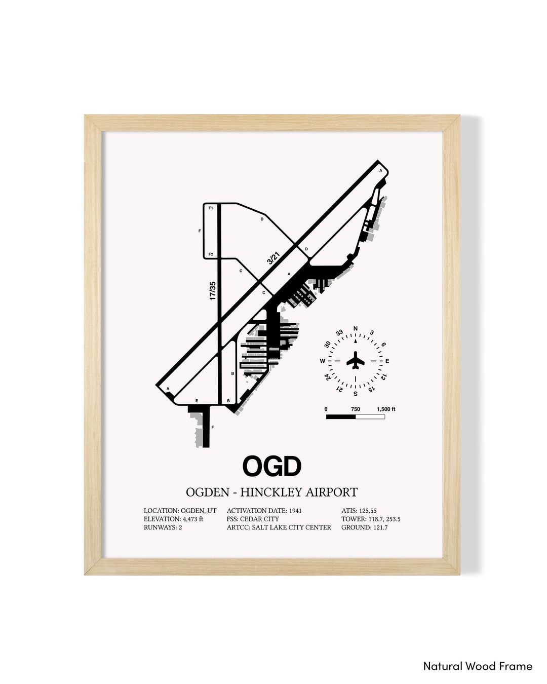 Detailed Airport Map of Ogden Hinckley Airport (OGD) in White with a Natural Frame