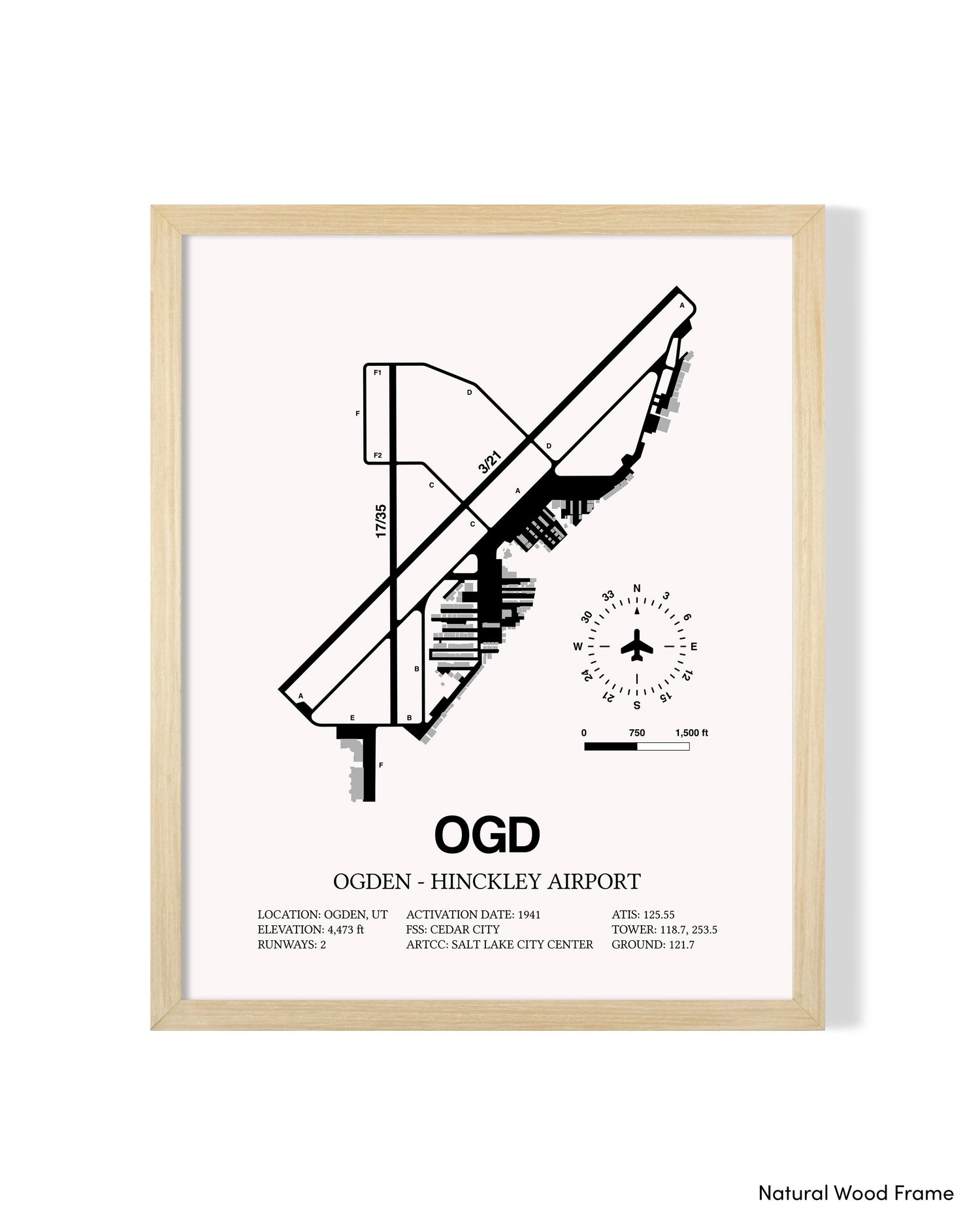 Detailed Airport Map of Ogden Hinckley Airport (OGD) in White with a Natural Frame