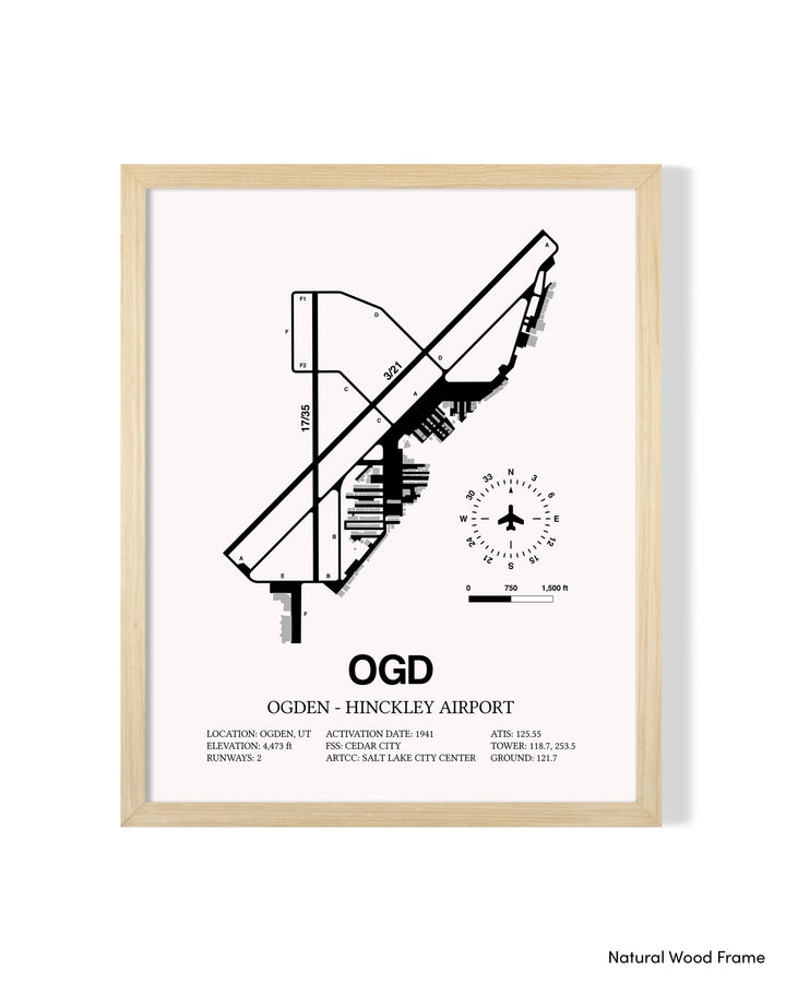 Detailed Airport Map of Ogden Hinckley Airport (OGD) in White with a Natural Frame