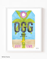 Framed Watercolor Print of Kahului Airport (OGG) with a White Frame