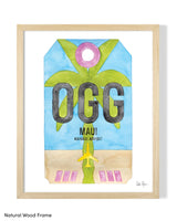 Framed Watercolor Print of Kahului Airport (OGG) with a Natural Wood Frame