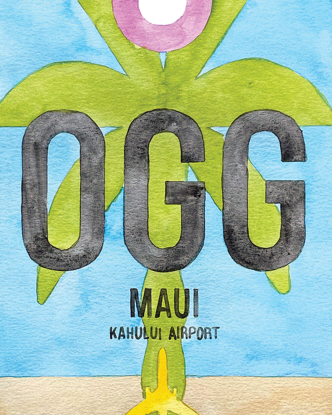 Closeup Watercolor Print of Kahului Airport (OGG)