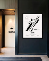 Framed Detailed Airport Map of Kahului Airport (OGG) in White with a Black Frame