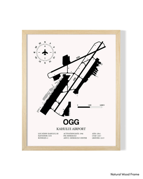 Detailed Airport Map of Kahului Airport (OGG) in White with a Natural Frame