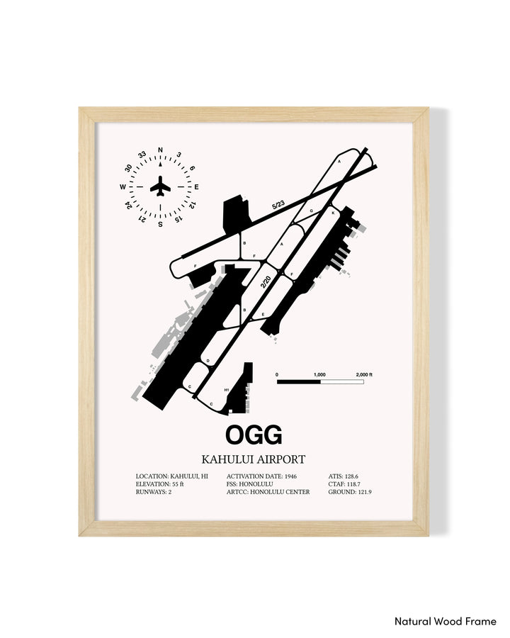 Detailed Airport Map of Kahului Airport (OGG) in White with a Natural Frame